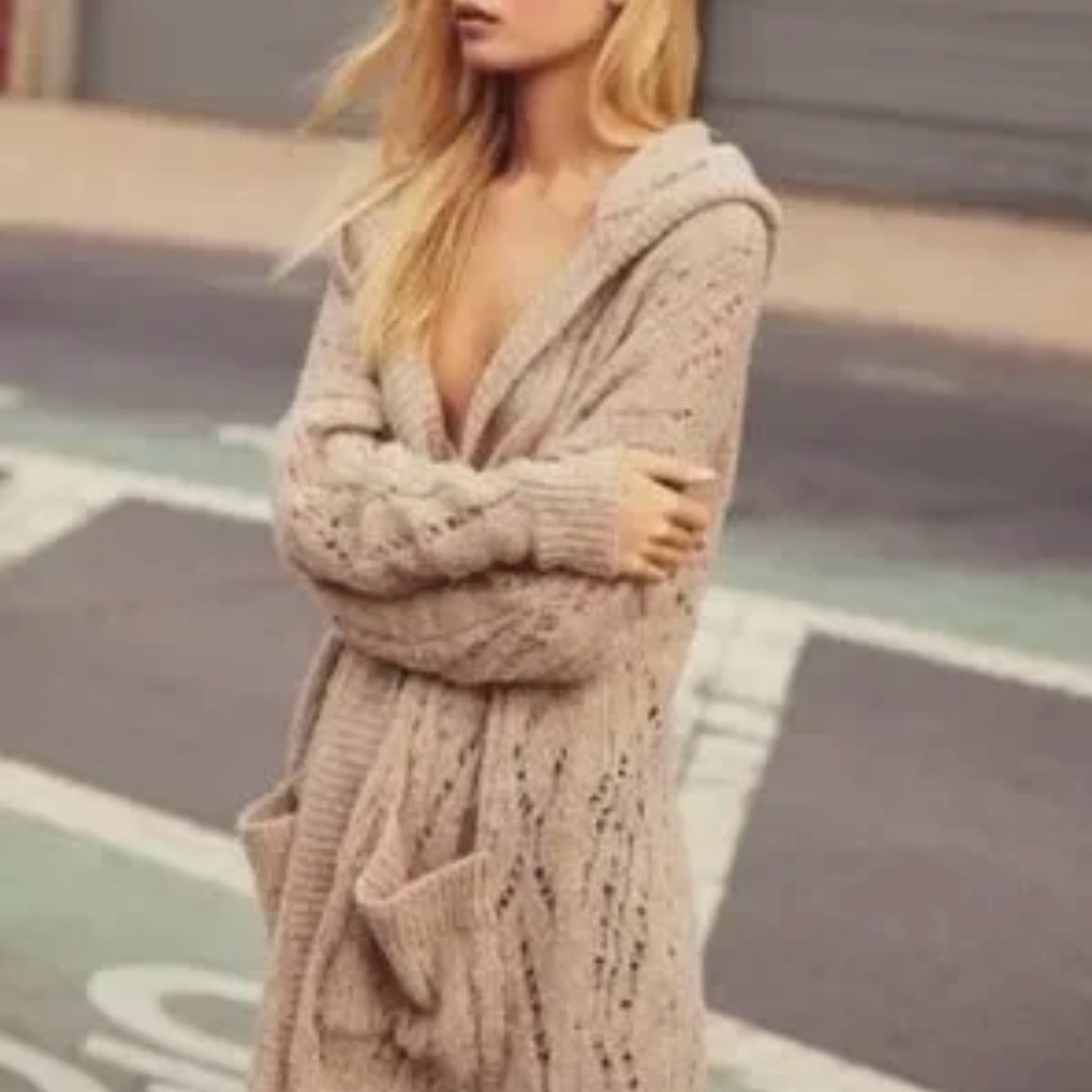 Free People Tan Cable Knit Cardigan